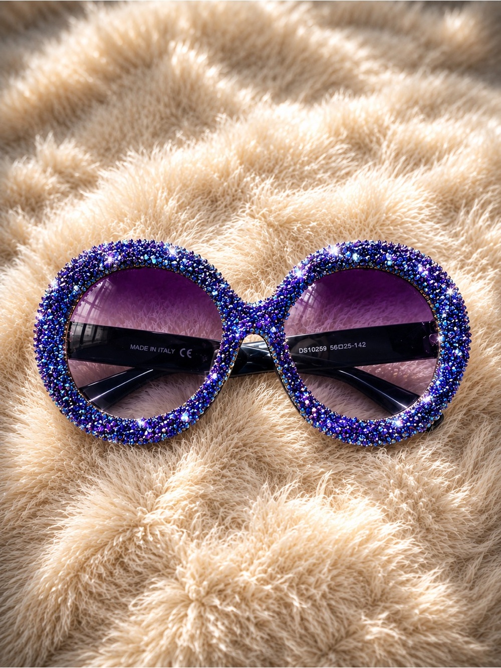 Sparkling Round bluish Purpleish Crystal Sunglasses